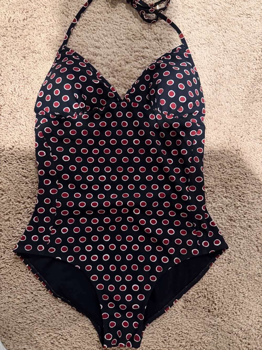 Burberry Navy One-Piece Swimsuit with Red and White Dot Print